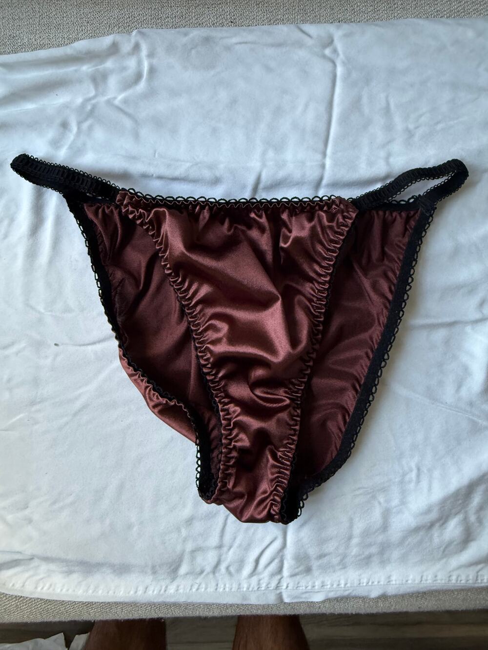 NWOT Satin Look Bikini Panty Brown Black Trim – Size XL